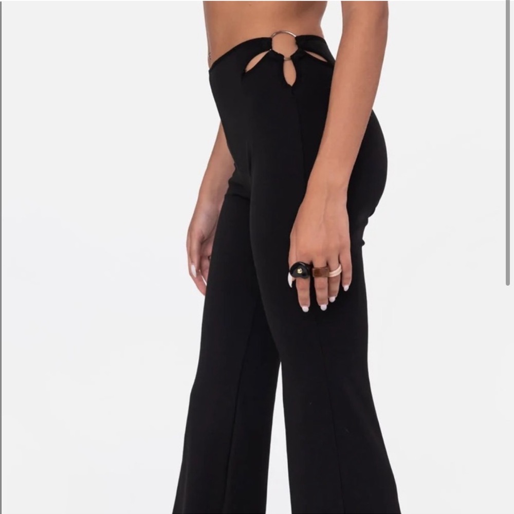 MWT Adika Womens Axton Metal-Ring Detail Black Flared Pants